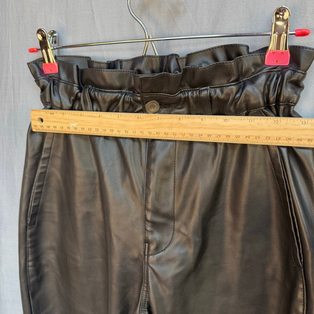 ZARA Faux Leather Paperbag Waist Pants Black Size 4 High Rise - Picture 3 of 9